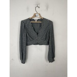 Urban Romantics Blouse Womens Large Gray Goth Punk Eyelet Cottage Cropped Boho